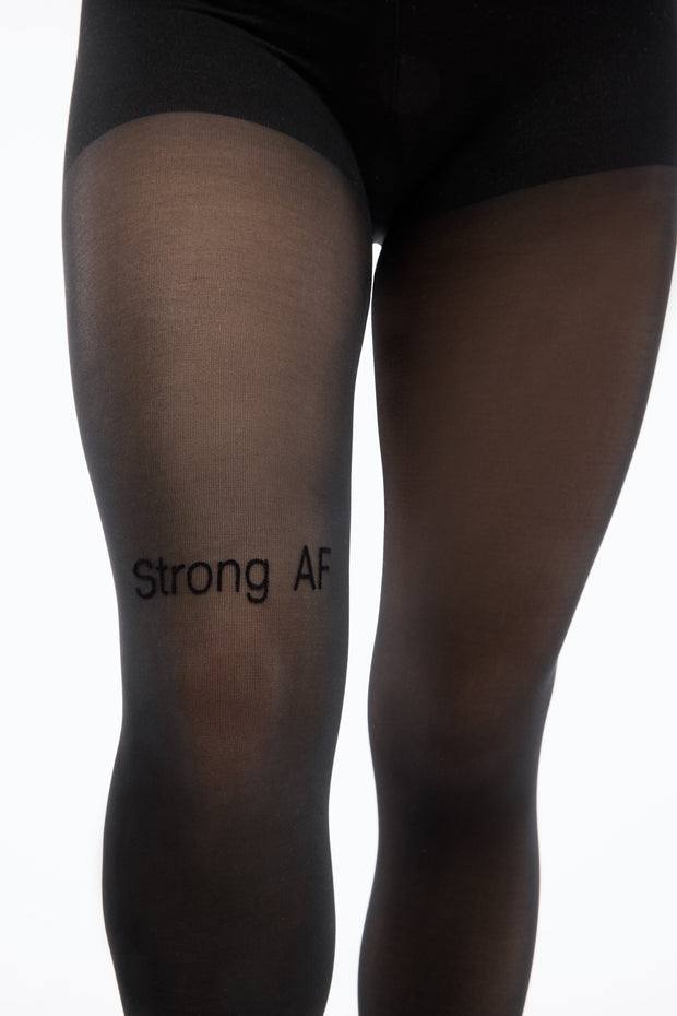 "Strong AF" Flocked Sheer Rip-Resist Tights