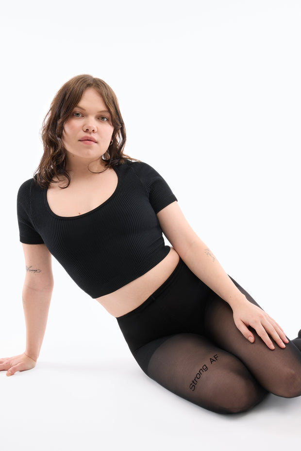 "Strong AF" Flocked Sheer Rip-Resist Tights